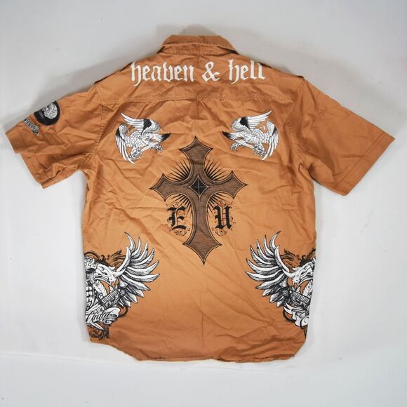 Vintage All Over Print Grunge Goth Marc Ecko Button Up Shirt - XL - Picture 1 of 7